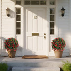 Artificial Rose Topiary Ball Trees with Ground Spike, 2 Pack 16 Inches UV Resistant Artificial Shrubs, Fake Evergreen Artificial Plant Brush for Indoor Outdoor Front Porch Garden