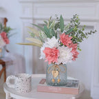 Faux Flowers with Vase,Artificial Silk Flowers in Vase, Fake Plant Eucalyptus and Willow,Flower Arrangement for Home Farmhouse Dining Table Centerpiece Decorations Coffee Table Decor (Dusty Pink)