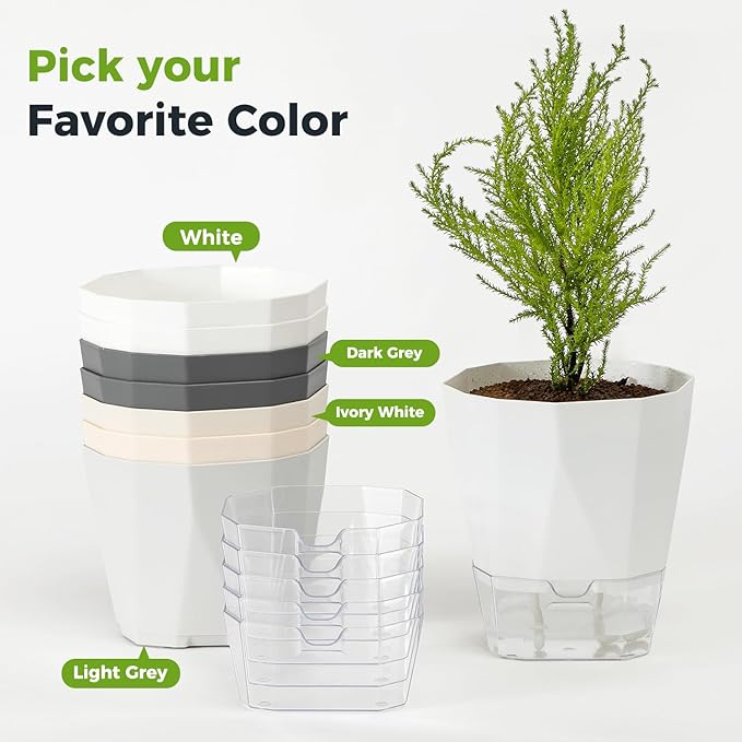 2 Pack Self Watering Pots for Plants, 8.4" Self Watering Planters Large African Violet Self Watering Clear Pots for Plants Large Herb Orchid Flower Houseplant Pots, Light Grey
