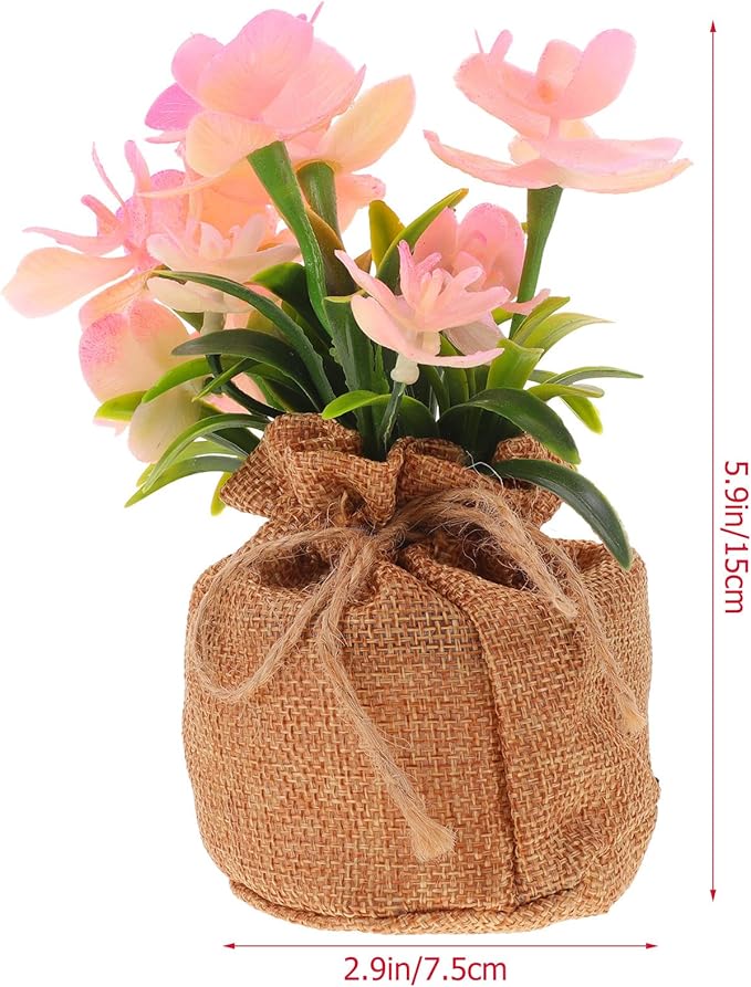 KALLORY Artificial Phalaenopsis Orchid Potted Plant Faux Bonsai with Jute Bag, Simulation Orchid Flower Home Tabletop Decor for Living Room and Office,
