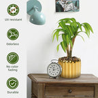 10. 6" Artificial Dracaena Plant with Textured Leaves Golden Ceramic Pot Realistic Faux Greenery Fake Potted Plant Indoor Outdoor Home Decor for Living Room Office Garden Table Centerpiece