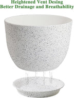 UOUZ 12/10/9 Large Modern Plant Pots, Plastic Planters with Drainage Holes and Saucers for Indoor Outdoor Plants Flowers, White Speckles