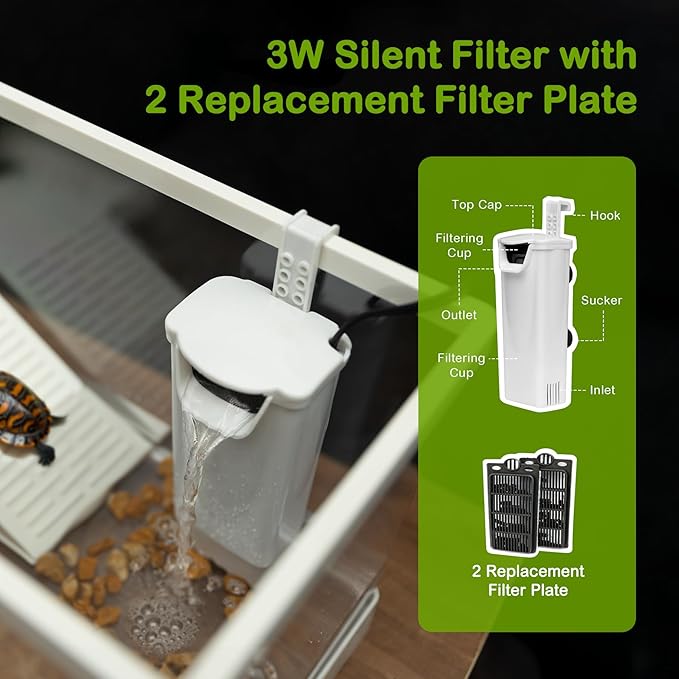 XLarge Turtle Tank Kit,All in One Starter Habitat,Red Eared Slider Aquatic for Tortoise,Fishes and Amphibians,Include Silent Filter,Filter Plates,UVB Lamp,Bulb,Plants,Stone,Basking Platform