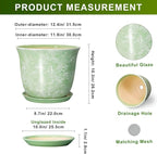 12 Inch Pots for Plants - Ceramic Plant Pots with Drainage Hole and Saucer, Large Round Planter for Indoor Outdoor, Modern Flower Pot, Decorative Planters, Garden Decor, Garden Gifts, Green