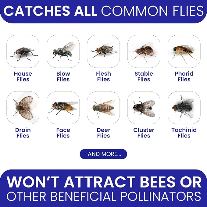 Fly Traps Outdoor Fly Trap for Patio. 2 Non-Toxic Pre-Baited Flies Bags Outdoor Disposable. Hanging Bug Catchers for All Filth Flies Killer for Outside Bug Control in Yard Horse Ranch Trash Can.