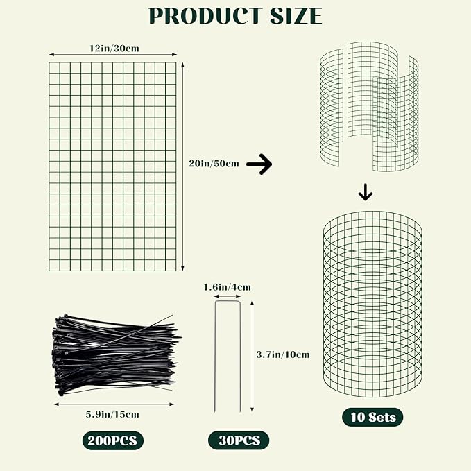 succulentlovers 10 Sets 20"x 12" Wire Plant Protector from Animals, Plant Protector Cages with Zip Ties & Stakes, Garden Plant Protectors Chicken Wire Plant Covers for Flower and Vegetables Protection