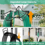 Garden Hose Holder Holds 160Ft Hoses, Heavy-Duty Freestanding Water Hose Stand with 2 Tool Hooks, Rustproof Hose Rack with 4 Spikes Hose Hanger Storage for Outside, Yard, Lawn