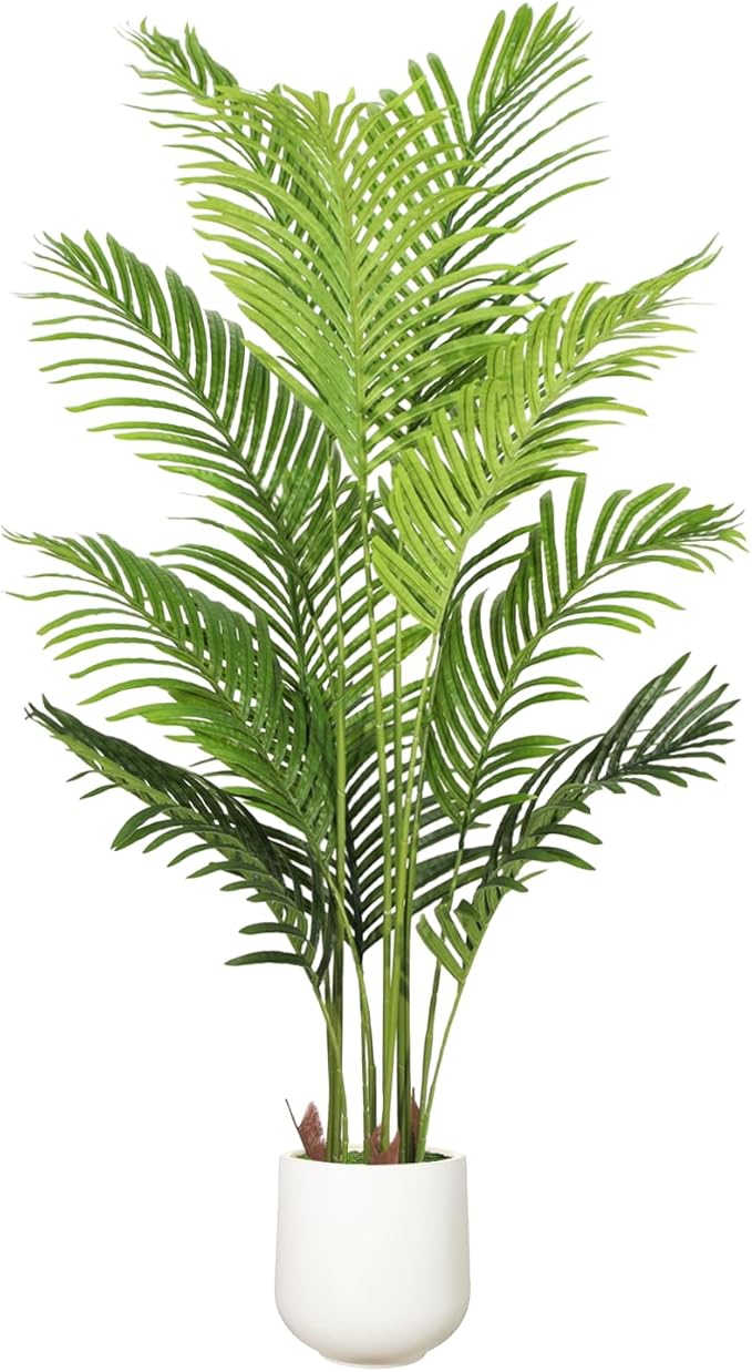 Artificial Palm Tree 5FT, Fake Tree Tall Fake Plant with White Planter, Artificial Tree Faux Floor Plant Artificial Plant Indoor for Home Office Living Room Decor