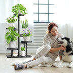 iDavosic.ly 5 Tier Plant Stand Indoor Outdoor, Tiered Corner Plant Stands for Multiple Plants, Metal Plastic Tall Plant Display Holder Flower Shelf for Patio Living Room Garden Balcony Bedroom, Black