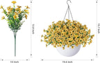 HyeFlora Artificial Faux Fall Hanging Mums Plants Flowers Basket for Outdoor Outside, Autumn Fake Silk Yellow Daisy UV Resistant Realistic for Porch Patio Balcony Home Yard Decoration