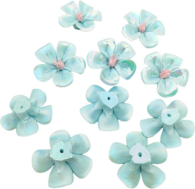 10 PCS 3D Flower Ceramic Tiles,1.6" Handmade Procelain Ceramic Flowers for Artwork,Fish Tank,Vases,Living Room, Dining Table,Office, Home Floral Decor (Single-Flowered Iridescent Blue)