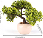 9.5 Inch Artificial Bonsai Tree with Ceramic Pot - Decorative Fake Plant for Home Office Living Room Window Sill, Fake Plants for Year-Round Decoration（White）