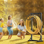 Skycarper Garden Hose Reel Holder Detachable Metal Water Hose Hanger Organizer Heavy Duty Free Standing Hose Stand (Deep Black)