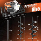 Baotree Post Hole Digger, 72cc Auger Post Hole Digger, Gas Powered Earth Digger with 2 Auger Drill Bits(6" & 8") + 2 Extension Rods31.5 & 15", for Farmland, Garden and Plant (72CC)