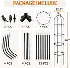 1 Pack Garden Obelisk Trellis for Climbing Plants Outdoor, 6FT Adjustable Metal Plant Support with 3 Decorative Tops, Black Rustproof Trellis for Roses, Tomatoes, Clematis & Vines