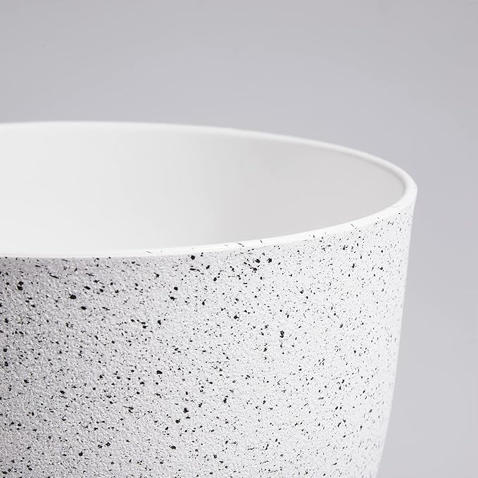 WSMKSZ 10/9/8 inch Medium Plant Pots, Set of 3 Modern Decorative Plastic Planters with Drainage Holes and Saucers for Garden House Plants, Flower Pots for Indoor Outdoor Plants, Speckled White