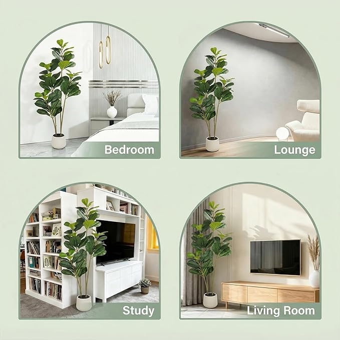 6FT Artificial Fiddle Leaf Fig Tree for Indoor Home Office Decor-Realistic Fake Ficus Tree in Black Planter,Faux Plant with Lifelike Trunk&Leaves for Living Room,Housewarming Gift