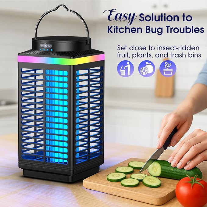 Bug Zapper Outdoor, 4-in-1 4200V Electric Mosquito Zapper, Cordless Rechargeable Bug Zapper Fly Zapper with 5000mAH Battery, Portable & Wireless Insect Zapper Waterproof IP68 for Patio Camping Home