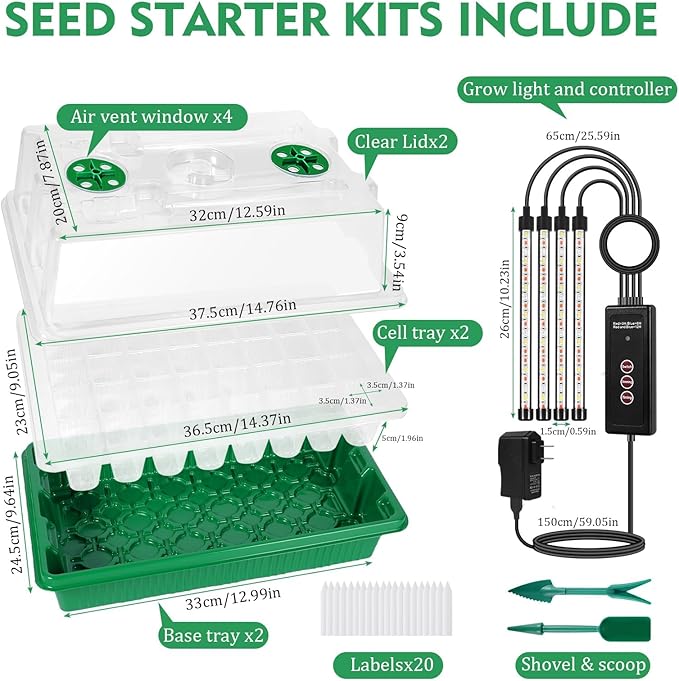 Verdenu Seed Starter Tray with Grow Light, 2 Pack 80 Cells Seed Starter Kit with Humidity Dome, Adjustable Brightness Seed Tray with Smart Timer, 3 Modes, 4 Timing, Germination Kit for Indoor