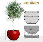 16" H x 20" D Premium Globo Fiberstone Round Planter with Drainage Hole, Smooth Finishes, Weather Resistant for Indoor and Outdoor Use, Included 2 Extra Coco Mats (Red, 13.5" Pot Opening)