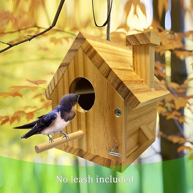 Bird Houses for Outside Clearance, Bird House Natural Wood Birdhouse with Pole, Hanging Blue Bird Houses for Outdoors Garden Country, Finch Cardinals Swallow Wren Bluebird House