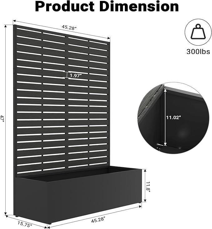 Metal Raised Garden Bed with Trellis, 35"x16"x47" Planter Box for Vegetables & Climbing Plants, Outdoor HDPE Privacy Screen Planter with Drainage Holes for Patio, Backyard, Garden