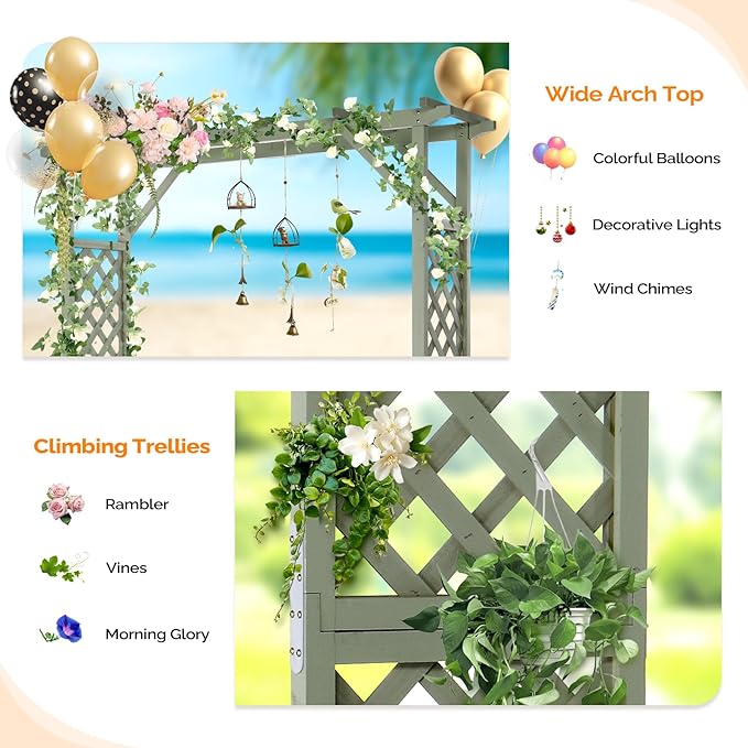 VINGLI Wooden Garden Arbor with Planter, Wedding Arch for Ceremony, Wood Garden Arbour Trellis for Plant Climbing, Pergola for Garden Backyard, Lawn, Outdoor (Olive Green)