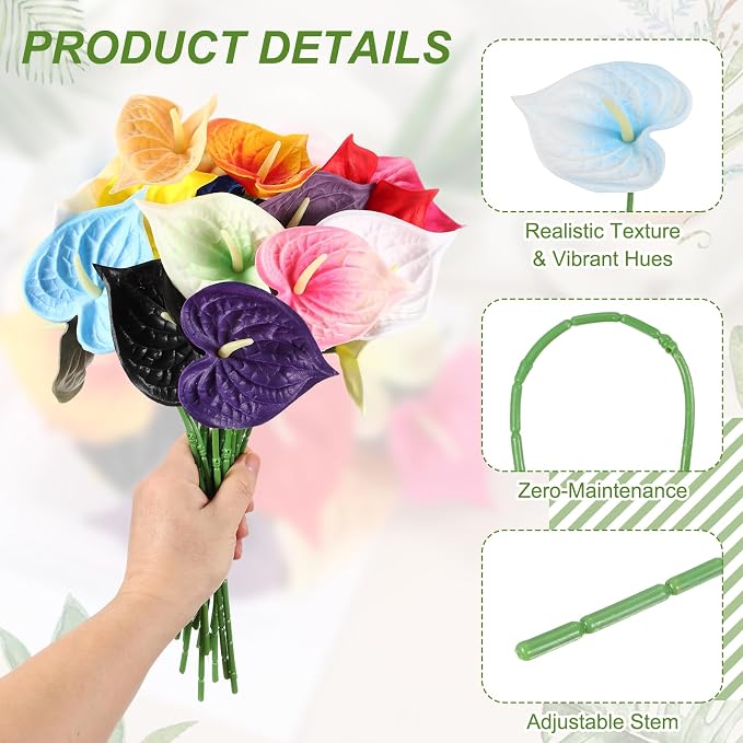 uxcell 8Pcs 11inch Artificial Anthurium Lily Flowers, Permanent Flower Bouquet for Home Arrangements Wedding Festival Decoration Crafts Store Decor Accessories, Light Blue