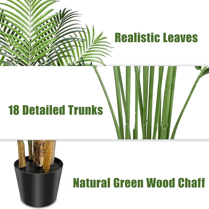Artificial Palm Tree 7ft Tall Fake Palm Tree Indoor Decor with 18 Leaves and Real Bark Design Faux Tropical Areca Palm Silk Floor Plant in Pot for Home Office Living Room Bedroom Decor 1pcs