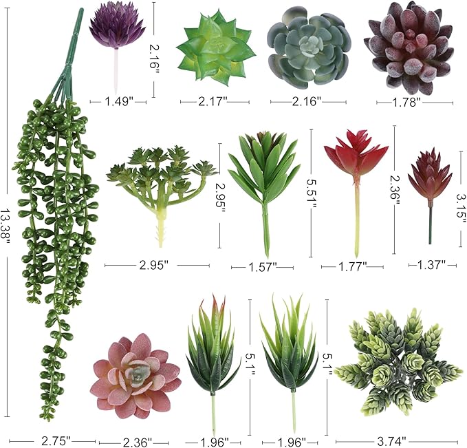CEWOR 14pcs Fake Succulents Unpotted Realistic Textured Succulent Plants Mini Artificial Succulent Plants Faux, Premium Decor for DIY Crafting Home Floral Wall Garden Arrangement Office Decoration