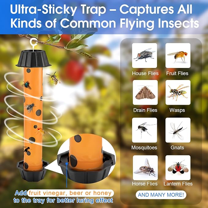 4 Pack Fly Trap Stick, Sticky Fly Traps Indoor/Outdoor, Flies Catcher Paper Tape Strips for Home, Catches All Bugs and Gnats, Mosquito, Flying Insect Killer