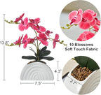 Fake Orchid Plant in White Rainbow Pot, Artificial Silk Phalaenopsis Orchid Flowers for Home Décor, Table Centerpiece, Office Desk (Rose Red)