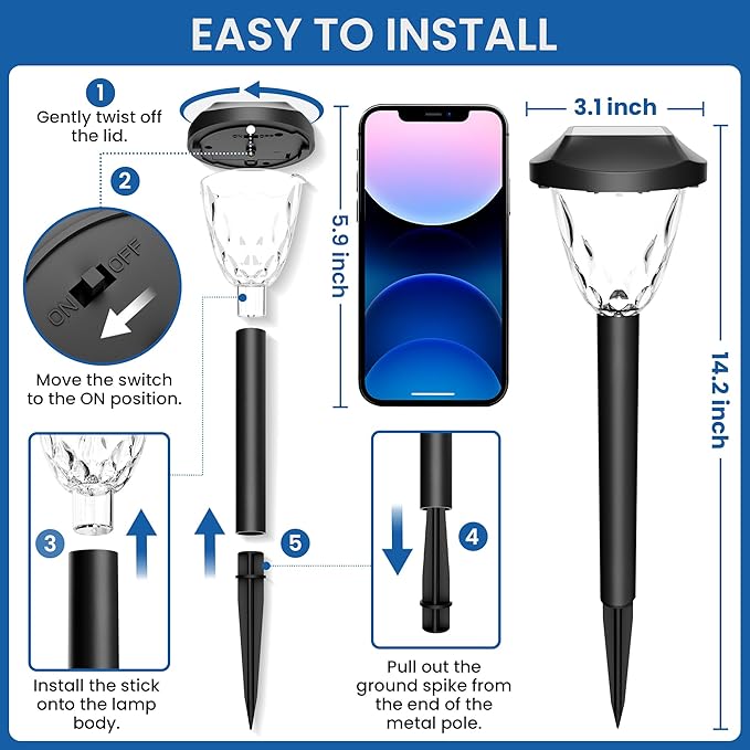 GIGALUMI 12 Pack Solar Lights Outdoor, Solar Pathway Lights with Great Pattern, Waterproof Auto On/Off Solar Powered Light for Outside Yard Garden Walkway Driveway Lawn Pathway