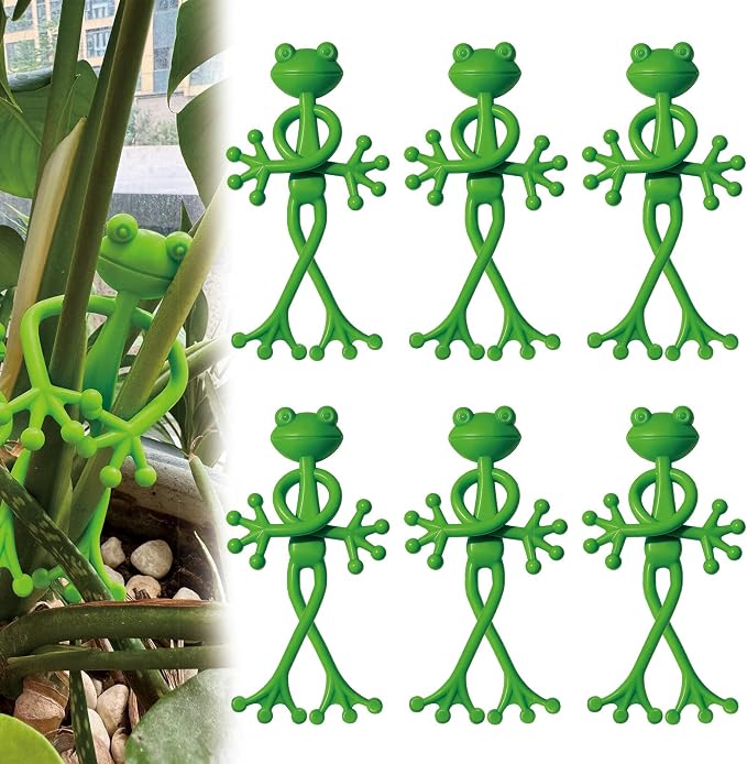 6 pcs Frog Plant Stand, Multipurpose Green Frog Plant Supports Steady Cartoon Plant Branches Tie Down, Frog Plant Holder for Potted Plants, Plant propagation buddy Cute Frog Flower Pot Hugger Plant Climbing Fixture Clips Perfect for Indoor Outdoor Gard...
