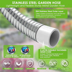 Stainless Steel Garden Hose 50 ft - 304 Stainless Steel Kink-Free Metal Water Hose with Shut-Off Valve & Hose Straps, Heavy Duty, Rust/Puncture Proof for Yard, Lawn and Car Washing, 50 Feet