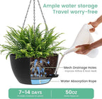 UOUZ 13 Inch 2 Pack Large Self Watering Hanging Planters for Indoor Outdoor Plants, Hanging Plant Pots with Removable 50 Oz Reservoir, Plastic Hanging Basket for Window Porch Garden Balcony, Black