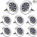 LYHOPE Solar Ground Lights Outdoor, 8 Pack 8 LED Solar Disk Lights Waterproof Garden In-ground Pathway Light Landscape Lighting for Lawn,Yard,Deck,Patio,Walkway (Warm White)