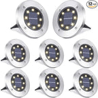 LYHOPE Solar Ground Lights Outdoor, 8 Pack 8 LED Solar Disk Lights Waterproof Garden In-ground Pathway Light Landscape Lighting for Lawn,Yard,Deck,Patio,Walkway (Warm White)