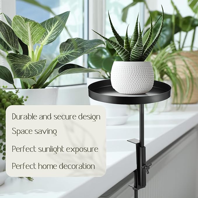 Teenyyou 2 Pcs Window Sill Plant Shelf 5.7''D x 12.4''H Adjustable Window Shelf Windowsill Clamp Tray for Indoor Plants Metal Windowsill Extension Tray Planter Floating Shelves for Indoor Outdoor