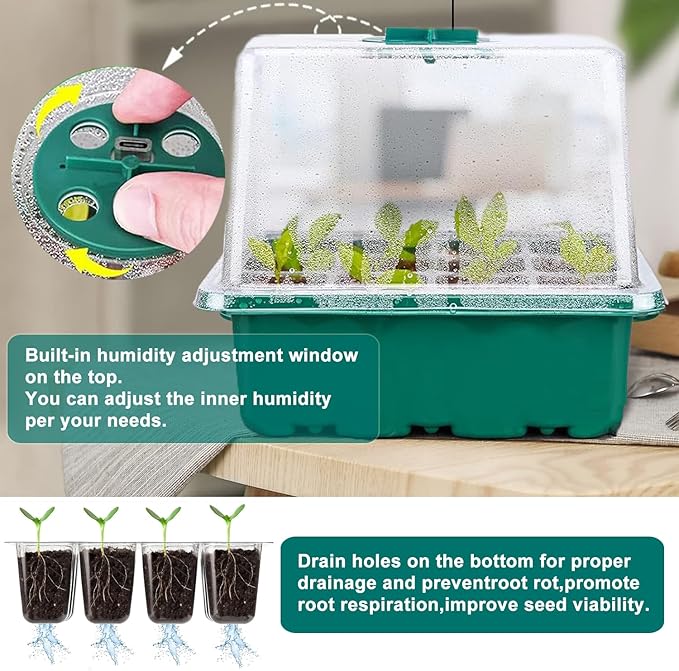 FINEST+ Seed Starter Tray with Heat Mat and Grow Light,5 Pack Seedling Starter Trays with Time Controller,Seedling Starter Tray with Adjustable Brightness,Seed Starting Kit with Adjustable Humidity