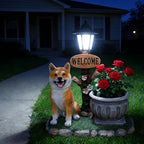 Animal Outdoor Statue Planter Solar Light Welcome Garden Sculpture Resin Flower Pot Decorative Porch Patio Yard Lawn Entryway Figurine with LED Lamp Rustic Plant Holder Ornament Courtyard (K)
