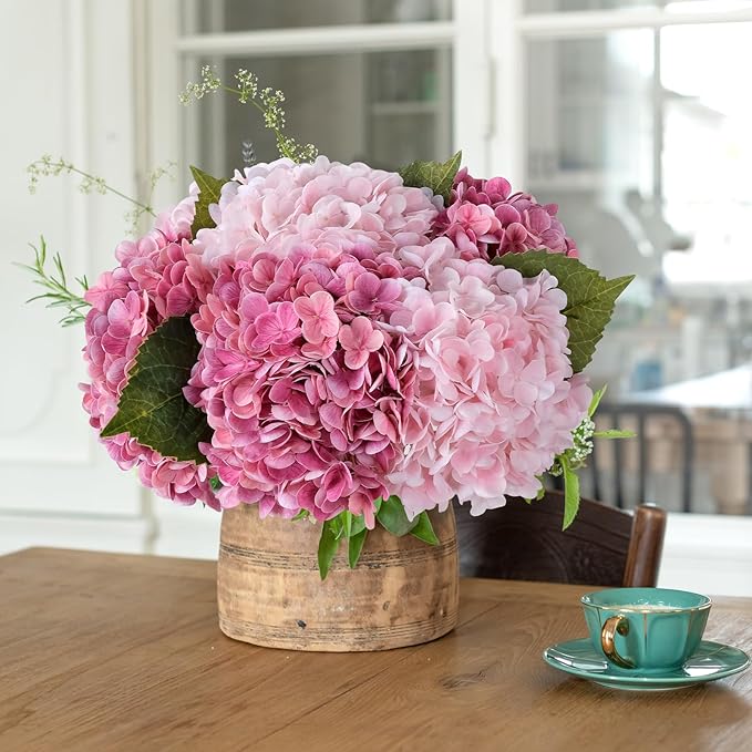 ZYTUYO 3 PCS Magenta Hydrangea Real Touch Artificial Flowers 21'' Latex Large Hydrangea with Long Stems for Wedding Table Centerpieces Indoor Kitchen Spring Home Decor Outdoor Porch