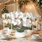 Artificial Orchid with 3D Printed Vase, 24 Stems Realistic Fake Phalaenopsis, Adjustable Silk Flowers for Home Decor, Wedding Table Centerpieces, 2 Bunches + White