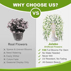 Artificial Hanging Flowers for Outdoors, 2 PCS 300 Blooms UV Resistant Morning Glory Faux Silk Vines, No-Odor Realistic Fake Plants for Garden Planter Porch Patio Decoration, White