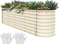 YITAHOME 8x2x2ft Large Raised Garden Bed Kit, 24" Tall 9 in 1 Galvanized Metal Planter Box with Gloves and Safety Rubber, Outdoor Above Ground Planters for Plants Vegetables Flowers, Cream Yellow