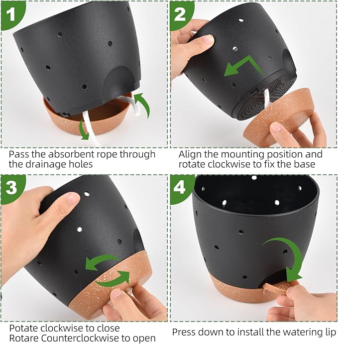 Vanslogreen 6 Inch Orchid Pots with Holes, 2 Pack Self Watering Planters for Orchids Plastic Orchid Pot Plant Flower Pots for Orchids Indoor Outdoor (Black with Brown)