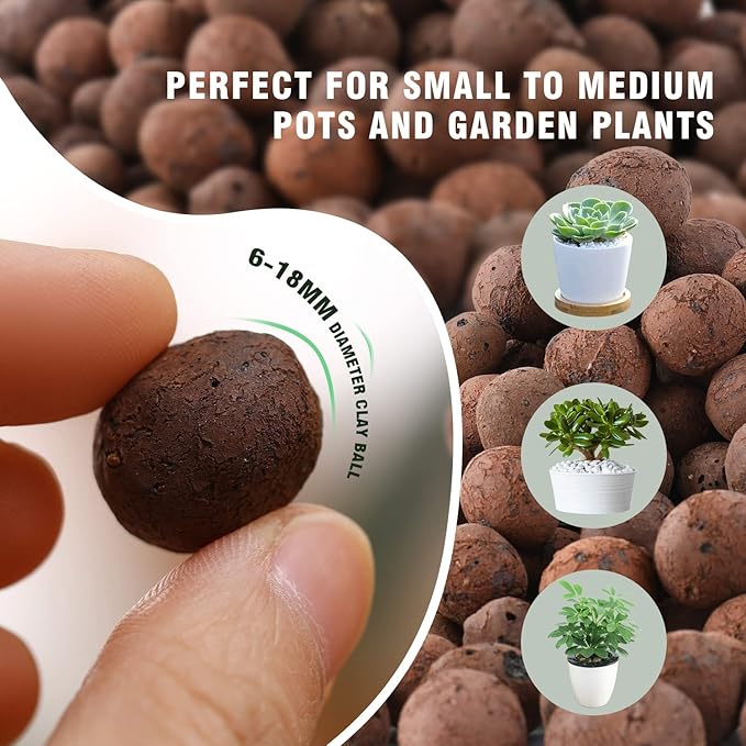 Rurtsva Natural Organic Clay Pebbles, 5LBS 8mm-18mm Expanded Leca Balls Plant Garden Soil, Grow Media for Hydroponics, Decoration, Aquaponics, Gardening Essentials