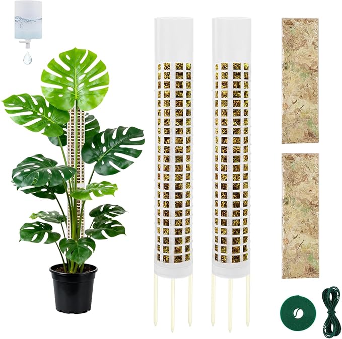 Moss Pole Monstera Plant Support, 2Pack 17 Inch Self Watering Moss Pole for Climbing Plants, Stackable & Refillable Plastic Moss Poles for Garden Potted Planter, Pothos