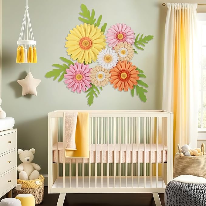 PAPER JAZZ Daisy Giant Paper Flower Wall Decor, 3D Large Flower Party Decoration, Artificial Flower for Classroom, Pink and Yellow Flowers for Bulletin Board, Office,Living Room, Bedroom.