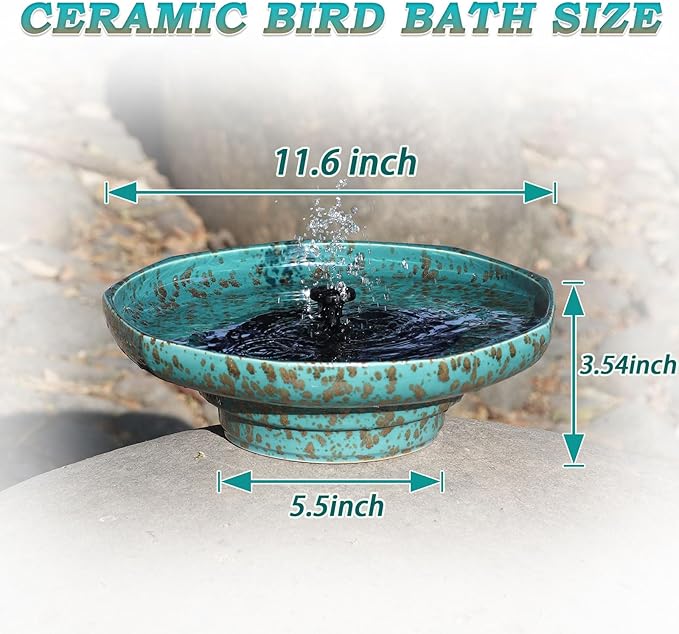 Solar Fountain Ceramic Bird Bath,Bird Bath for Outside,Outdoor Fountain BirdBaths,Garden and Home Décor.